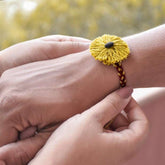 Red and Yellow Plantable Seed Rakhi With Kaju Katli Mini Bites 125 gm